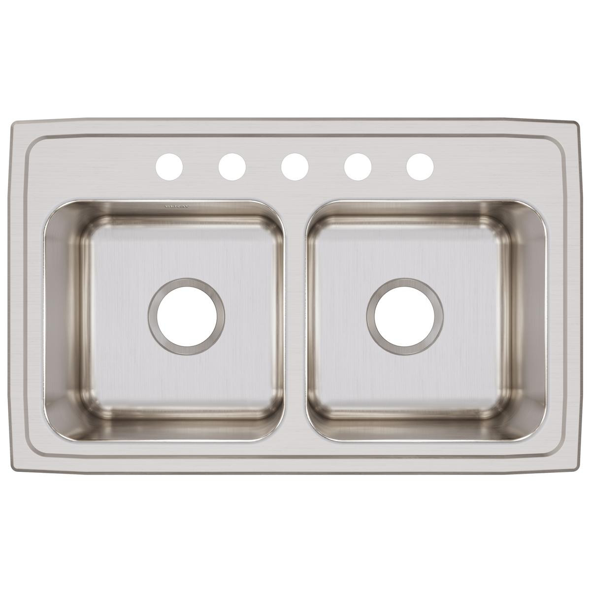 Elkay Lustertone Classic Stainless Steel 29" x 18" x 10", 5-Hole Equal Double Bowl Drop-in Sink