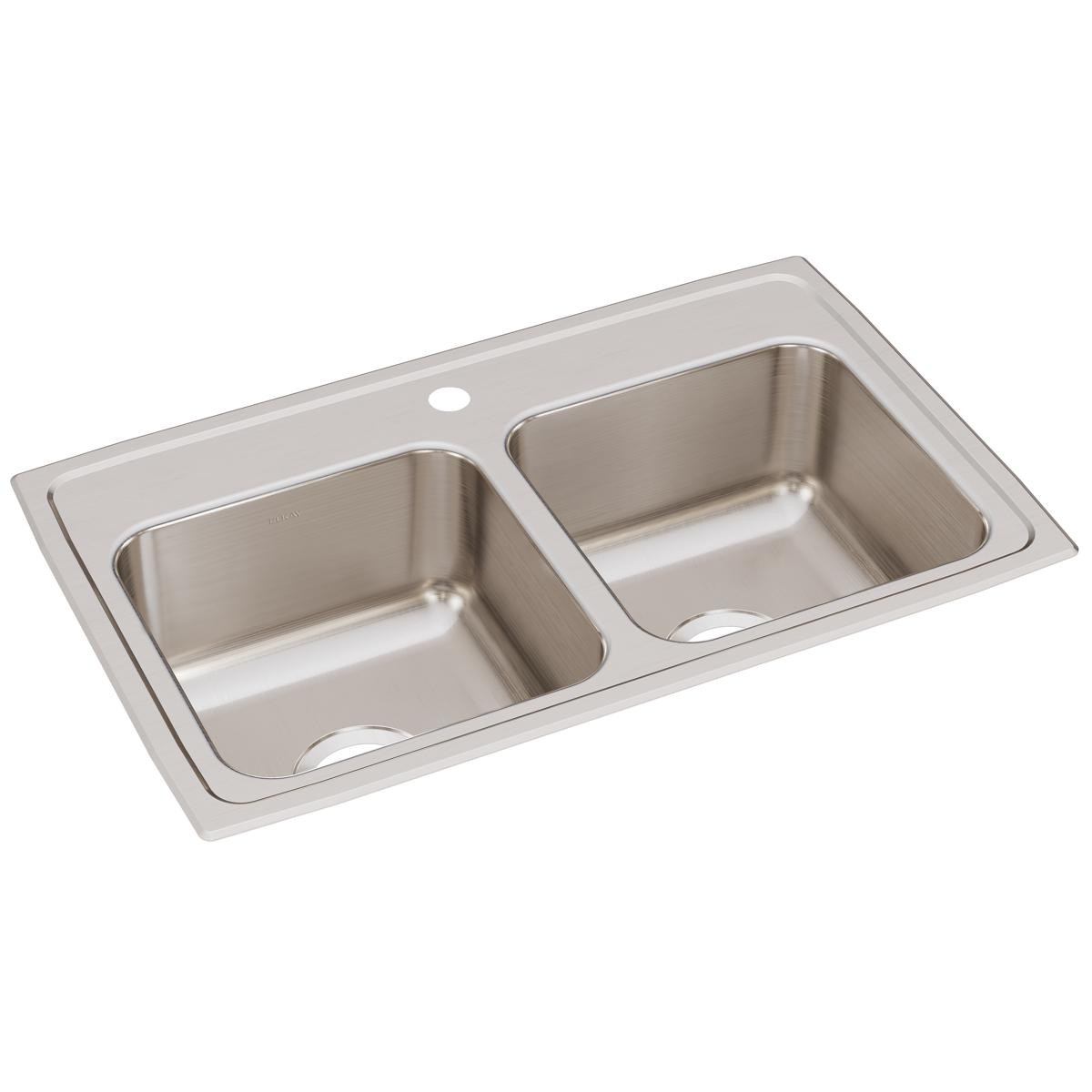 Elkay Lustertone Classic Stainless Steel 29" x 18" x 7-5/8", 1-Hole Equal Double Bowl Drop-in Sink