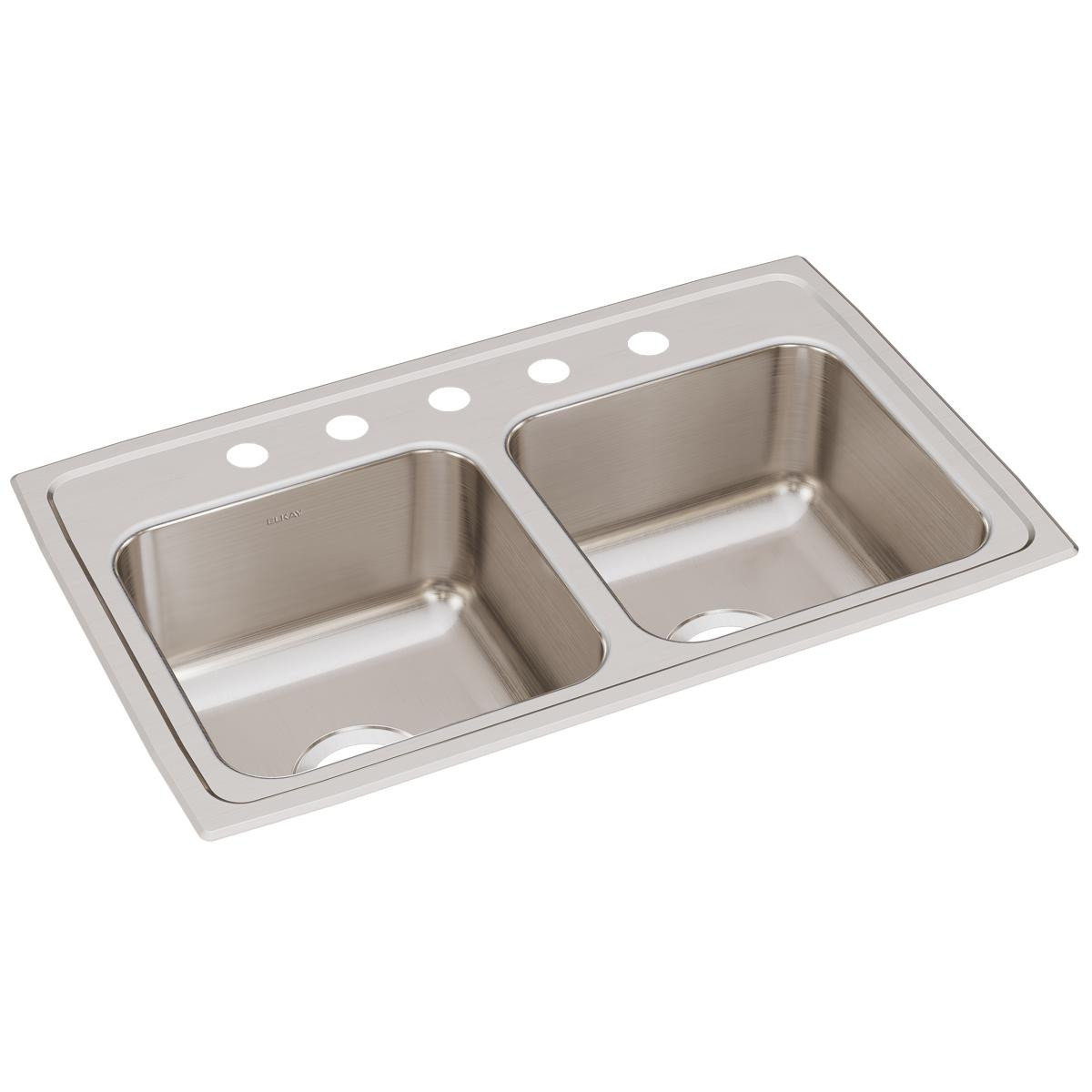 Elkay Lustertone Classic Stainless Steel 29" x 18" x 7-5/8", 5-Hole Equal Double Bowl Drop-in Sink