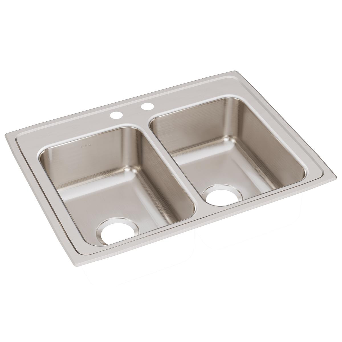 Elkay Lustertone Classic Stainless Steel 29" x 22" x 7-5/8", 2-Hole Equal Double Bowl Drop-in Sink