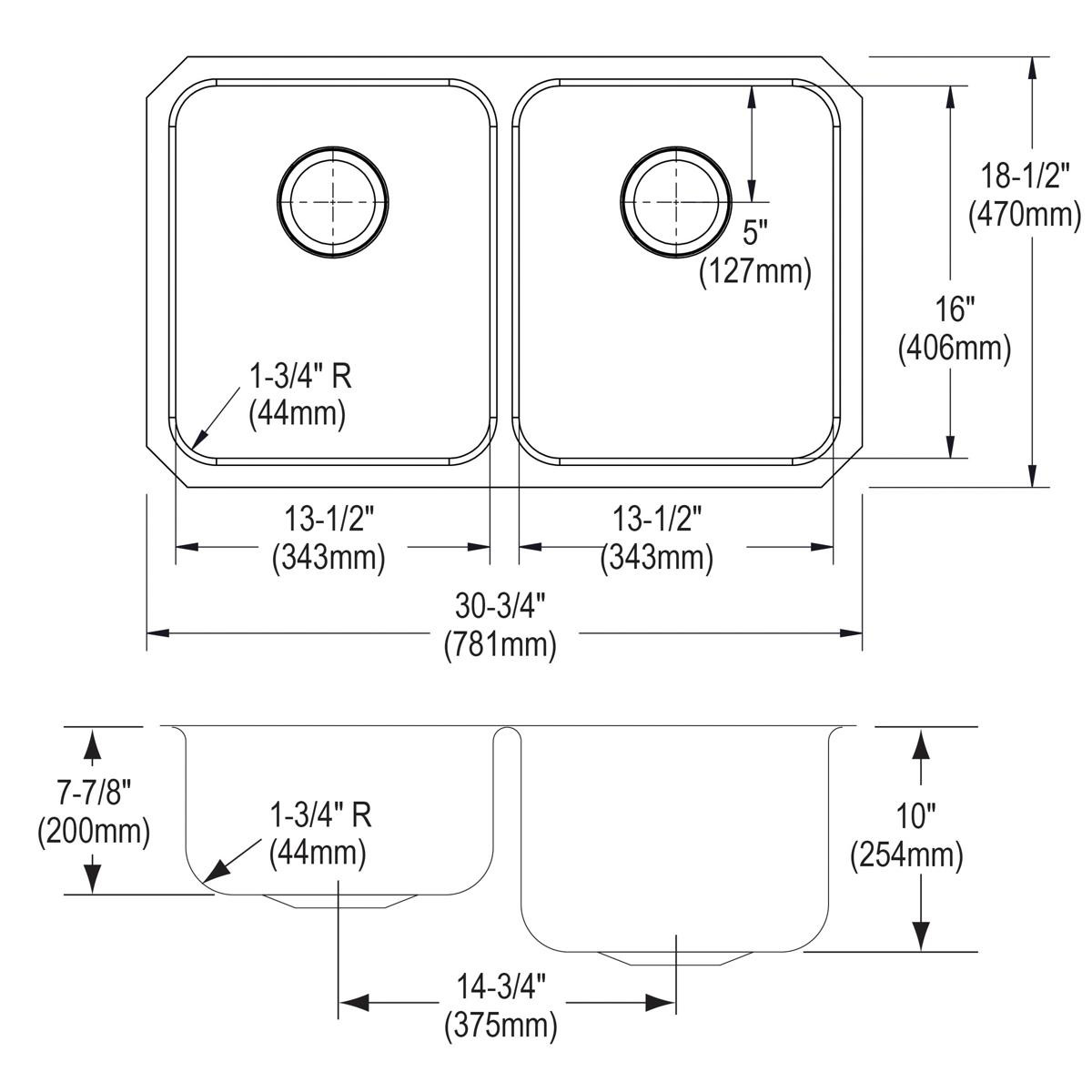 Elkay Lustertone Classic Stainless Steel 30-3/4" x 18-1/2" x 10" Equal Double Bowl Undermount Sink Kit with Left Drain