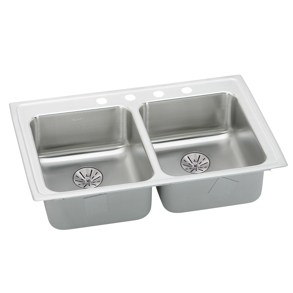 Elkay Lustertone Classic Stainless Steel 33" x 19-1/2" x 6-1/2" 1-Hole Equal Double Drop-in ADA Sink with Perfect Drain and Quick-clip
