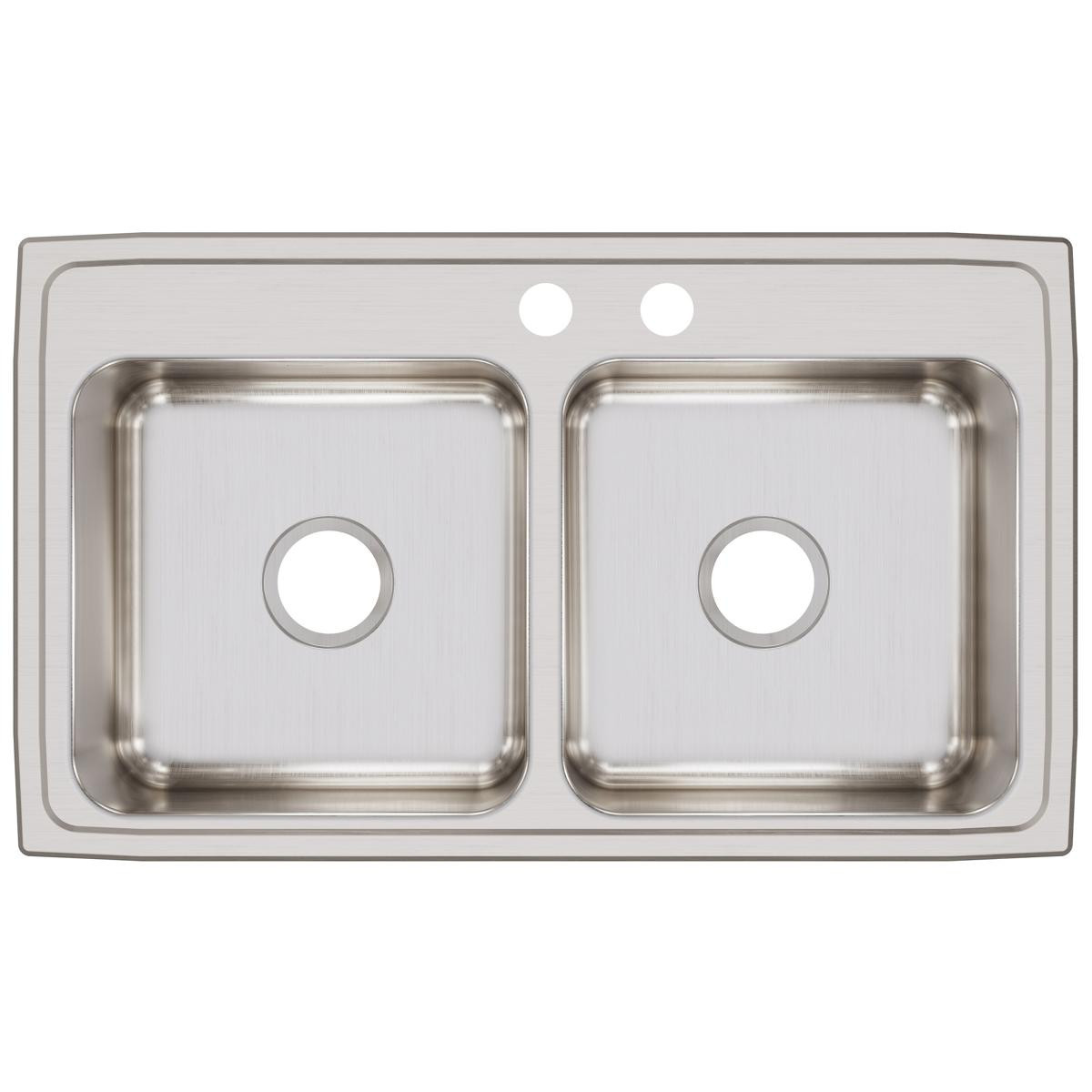 Elkay Lustertone Classic Stainless Steel 33" x 19-1/2" x 7-5/8" MR2-Hole Equal Double Bowl Drop-in Sink
