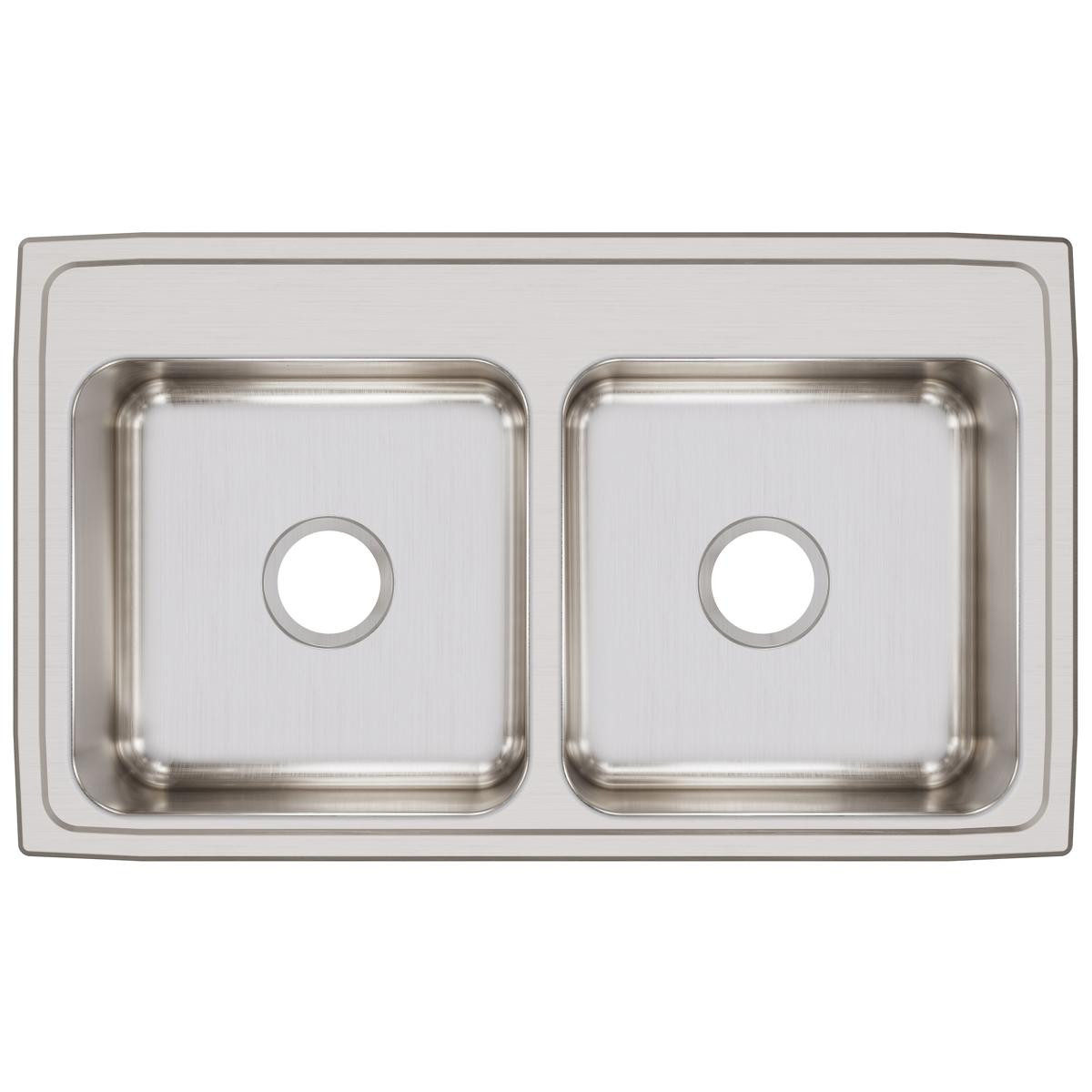 Elkay Lustertone Classic Stainless Steel 33" x 19-1/2" x 7-5/8", Equal 0-Hole Double Bowl Drop-in Sink with Quick-clip