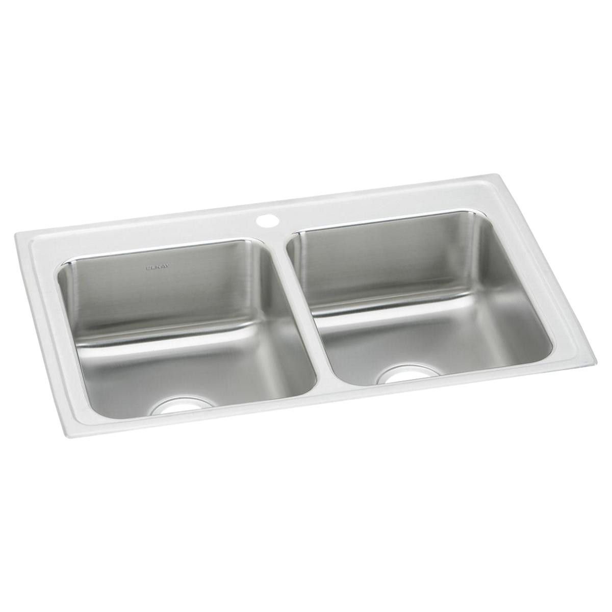 Elkay Lustertone Classic Stainless Steel 33" x 21-1/4" x 7-7/8", 1-Hole Equal Double Bowl Drop-in Sink with Quick-clip