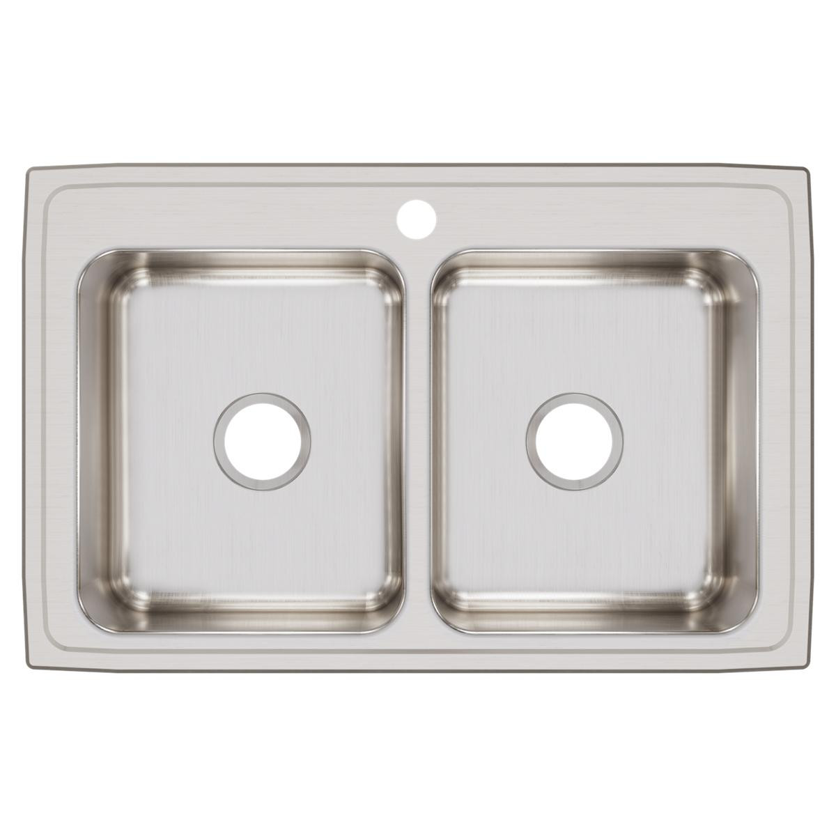 Elkay Lustertone Classic Stainless Steel 33" x 21-1/4" x 7-7/8", 1-Hole Equal Double Bowl Drop-in Sink with Quick-clip