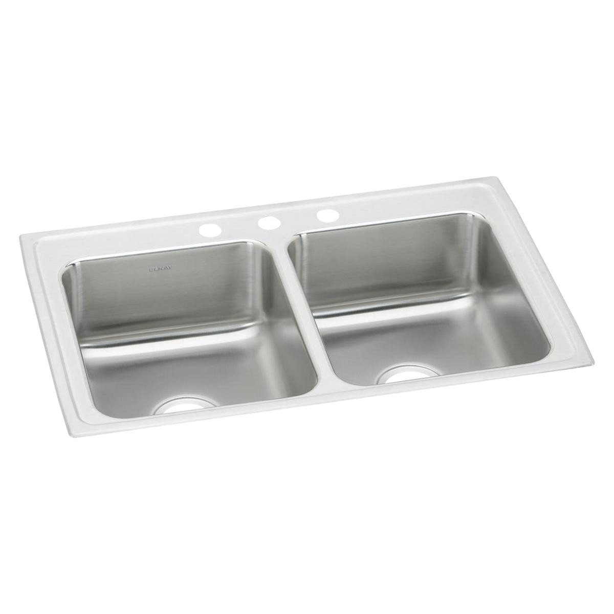 Elkay Lustertone Classic Stainless Steel 33" x 21-1/4" x 7-7/8", 3-Hole Equal Double Bowl Drop-in Sink with Quick-clip