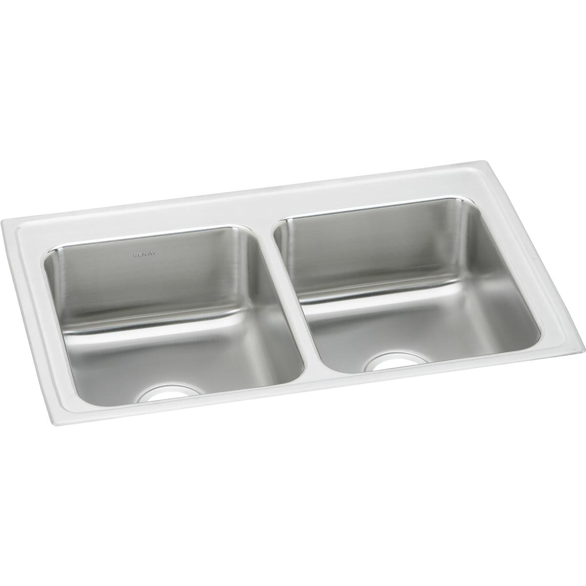 Elkay Lustertone Classic Stainless Steel 33" x 21-1/4" x 7-7/8", Equal 0-Hole Double Bowl Drop-in Sink with Quick-clip