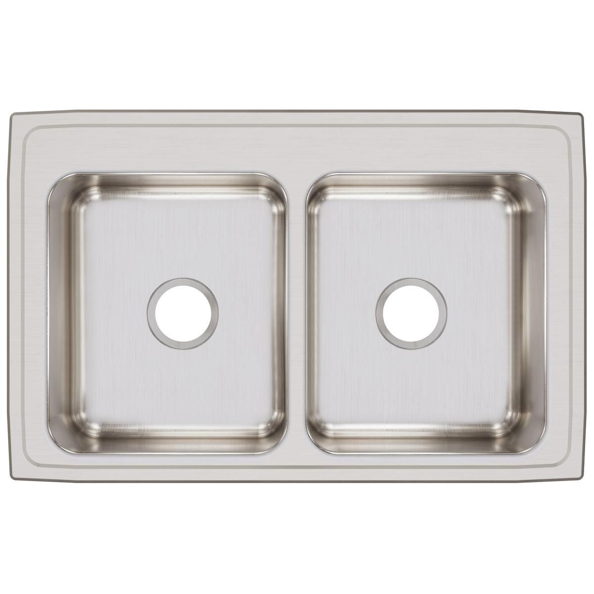 Elkay Lustertone Classic Stainless Steel 33" x 21-1/4" x 7-7/8", Equal 0-Hole Double Bowl Drop-in Sink with Quick-clip