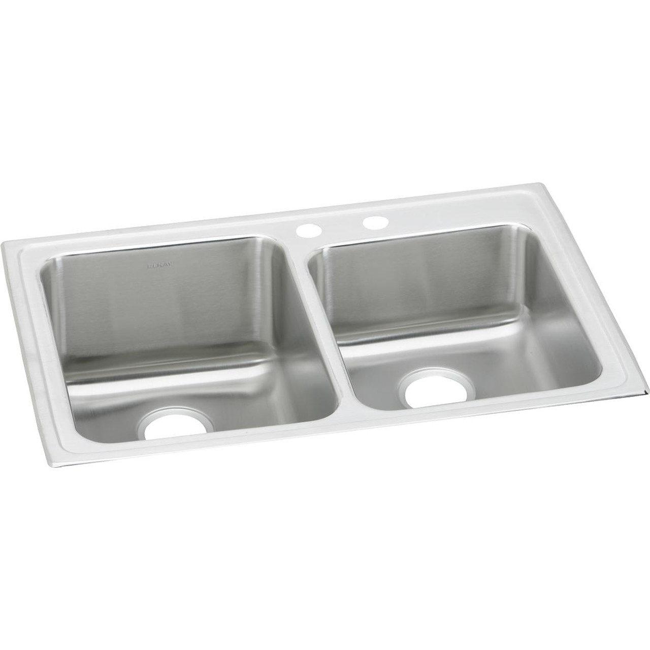 Elkay Lustertone Classic Stainless Steel 33" x 22" x 10", Offset 2-Hole Double Bowl Drop-in Sink