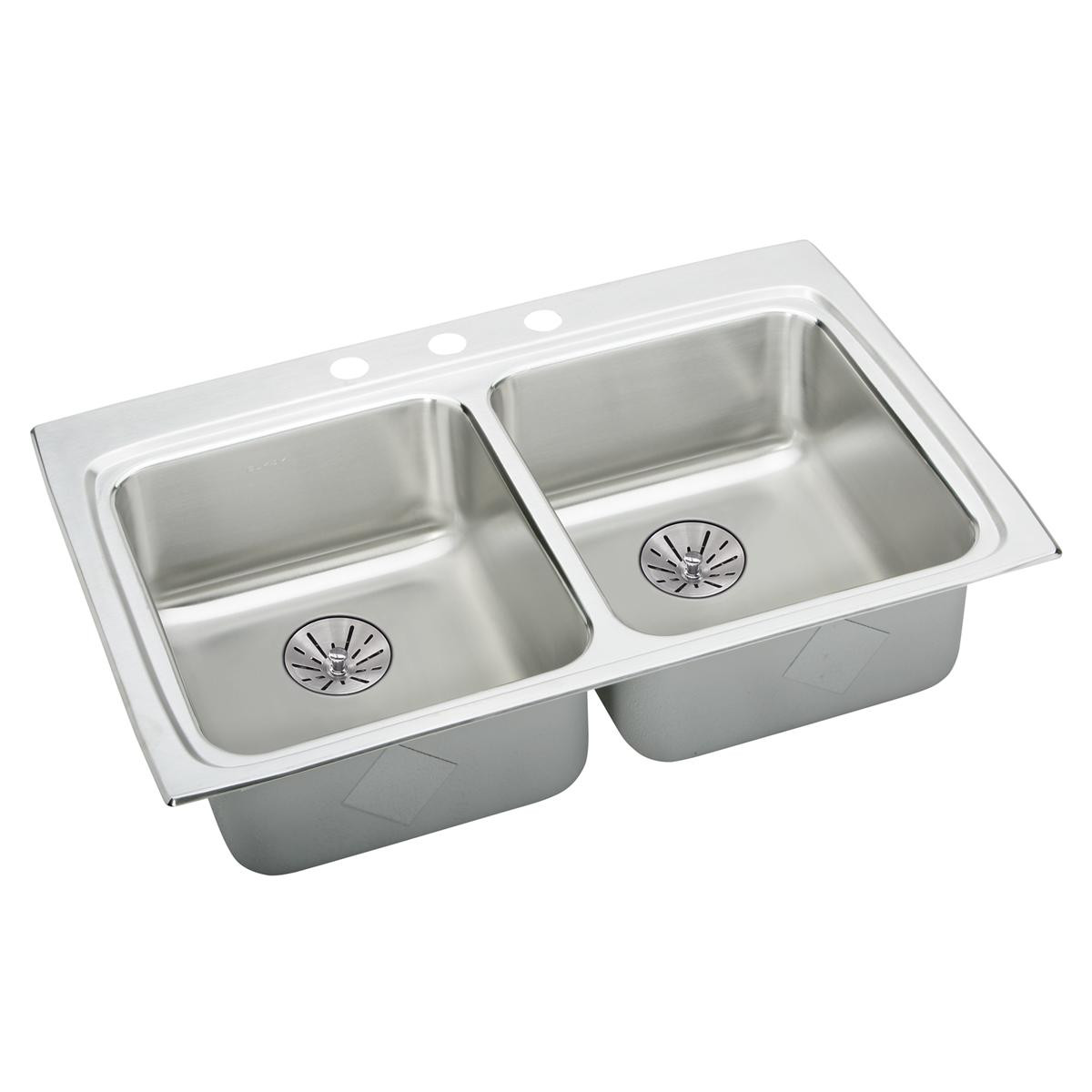 Elkay Lustertone Classic Stainless Steel 33" x 22" x 6-1/2" 3-Hole Equal Double Bowl Drop-in ADA Sink with Perfect Drain and Quick-clip