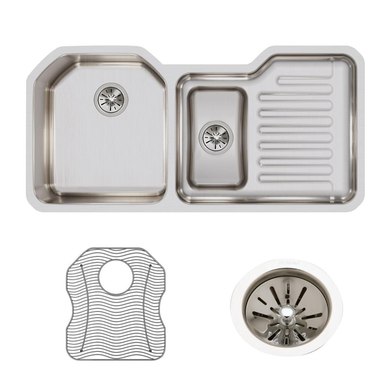 Elkay Lustertone Classic Stainless Steel 41-1/2" x 20-1/2" x 9-1/2" 40/60 Double Bowl Undermount Sink Kit