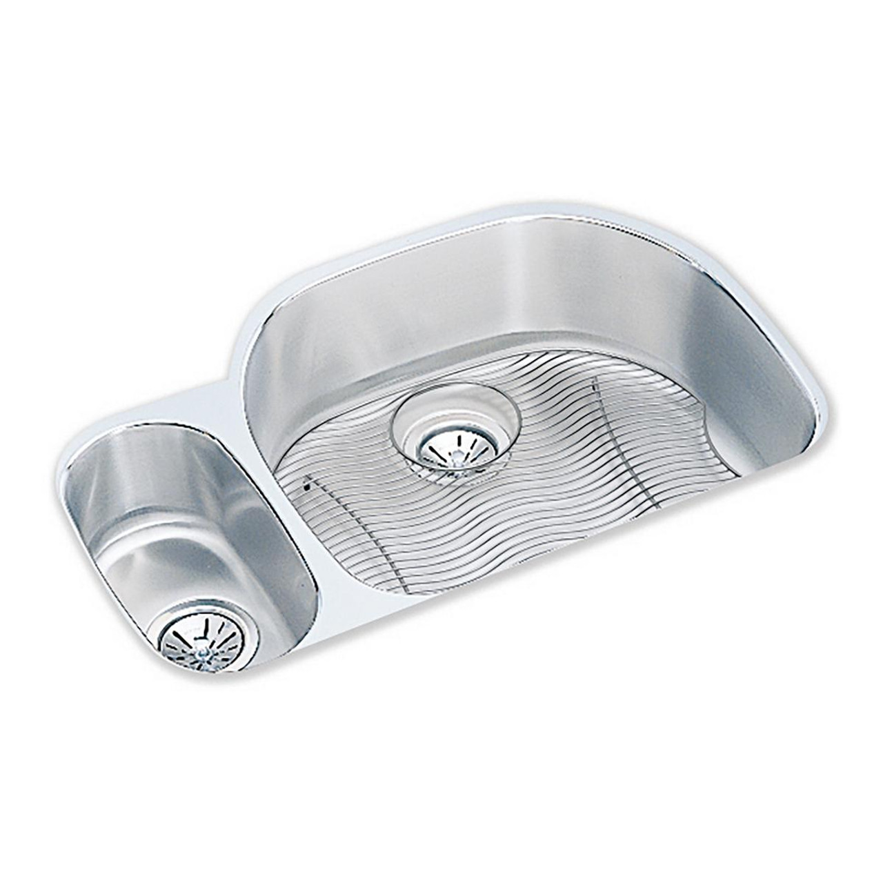 Elkay Lustertone Classic Stainless Steel, 31-1/2" x 21-1/8" x 7-1/2", 30/70 Offset Double Bowl Undermount Sink Kit