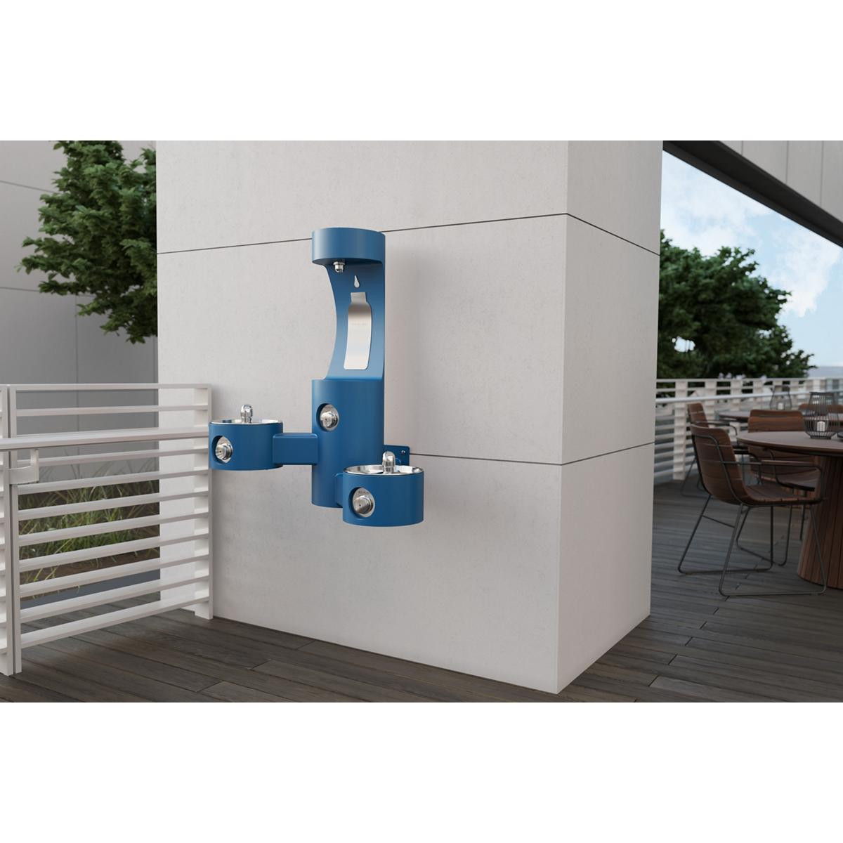 Elkay Outdoor ezH2O Bottle Filling Station Wall Mount with Bi-Level Fountain Non-Filtered Non-Refrigerated Blue
