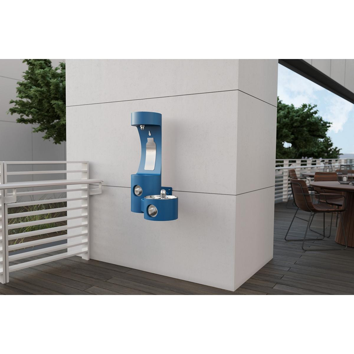 Elkay Outdoor ezH2O Bottle Filling Station Wall Mount with Single Fountain Non-Filtered Non-Refrigerated Blue