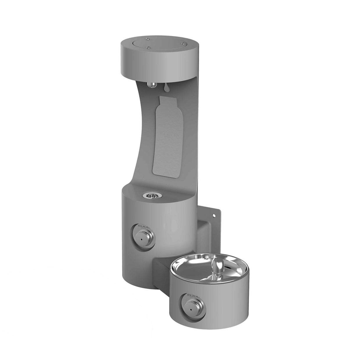 Elkay Outdoor ezH2O Bottle Filling Station Wall Mount with Single Fountain Non-Filtered Non-Refrigerated Gray