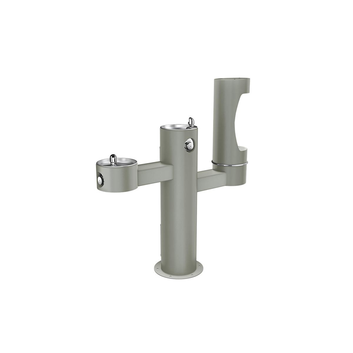 Elkay Outdoor ezH2O Lower Bottle Filling Station Tri-Level Pedestal Non-Filtered Non-Refrigerated Gray