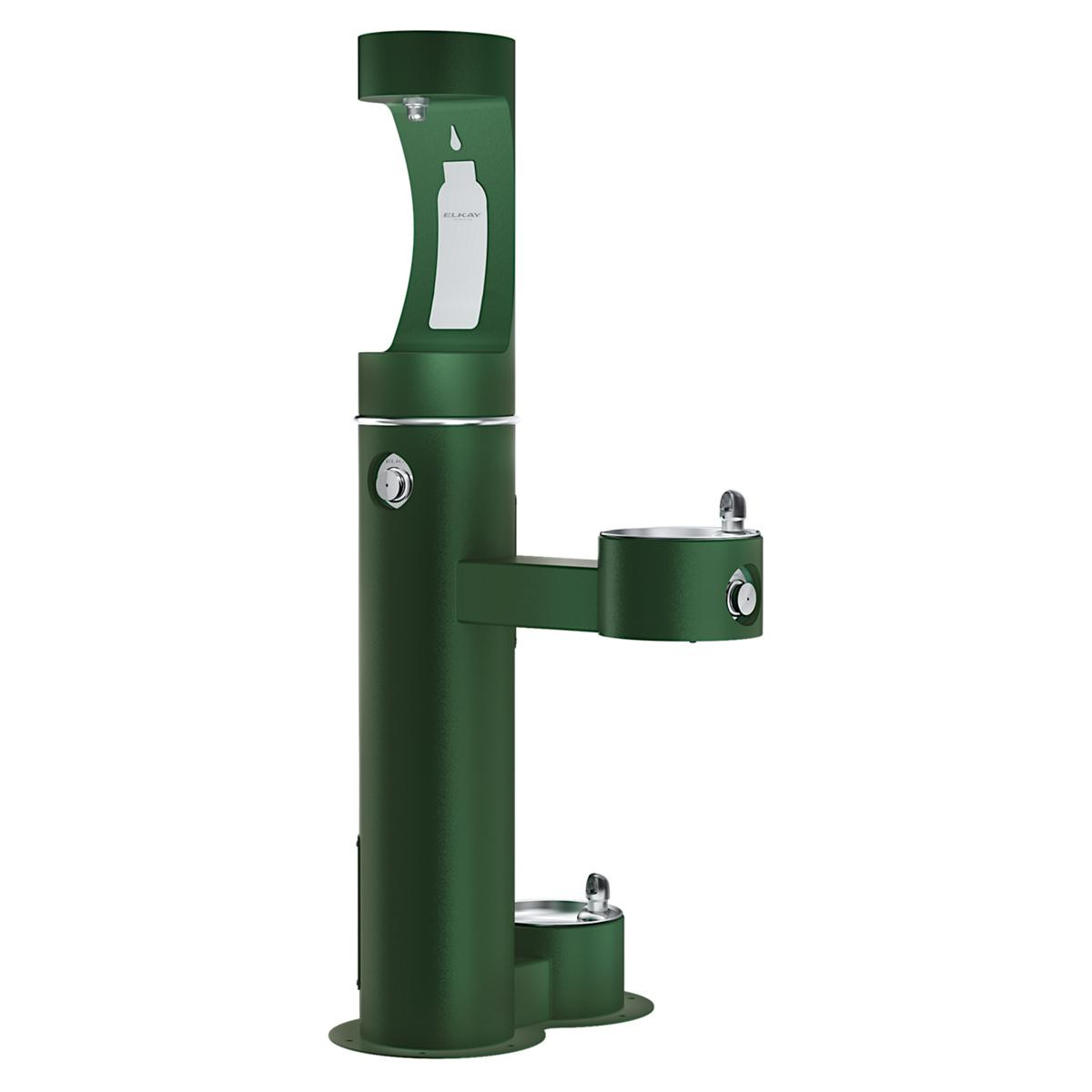 Elkay Outdoor ezH2O Upper Bottle Filling Station Bi-Level Pedestal with Pet Station Non-Filtered Non-Refrigerated Evergreen