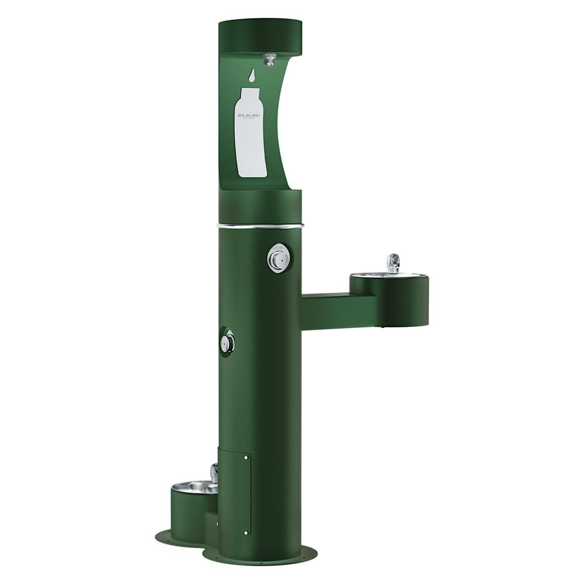 Elkay Outdoor ezH2O Upper Bottle Filling Station Bi-Level Pedestal with Pet Station Non-Filtered Non-Refrigerated Evergreen
