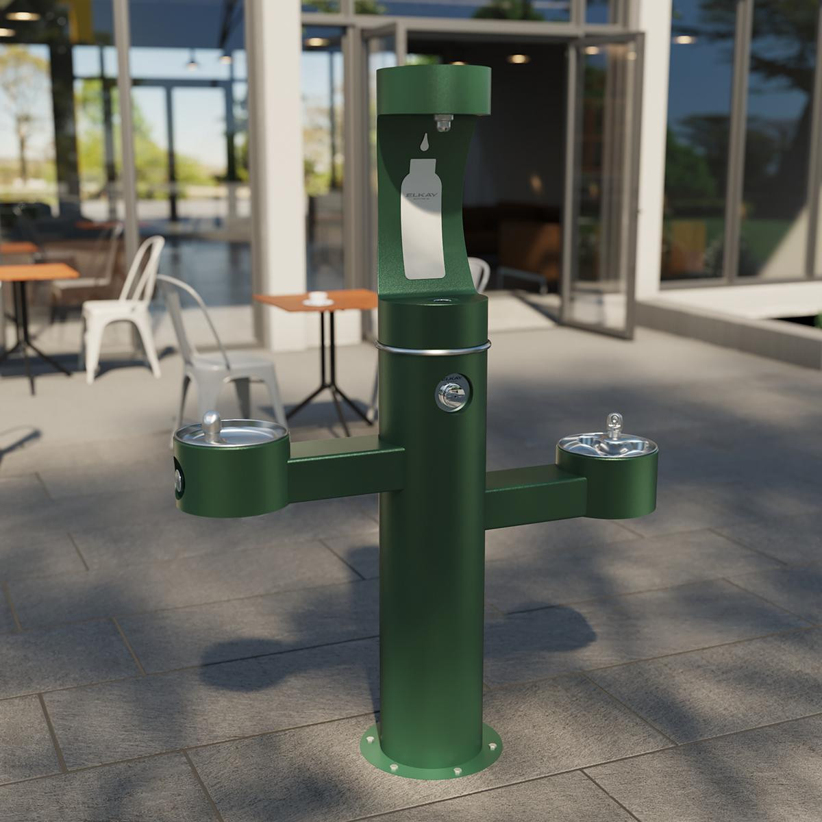 Elkay Outdoor ezH2O Upper Bottle Filling Station Tri-Level Pedestal Non-Filtered Non-Refrigerated Evergreen