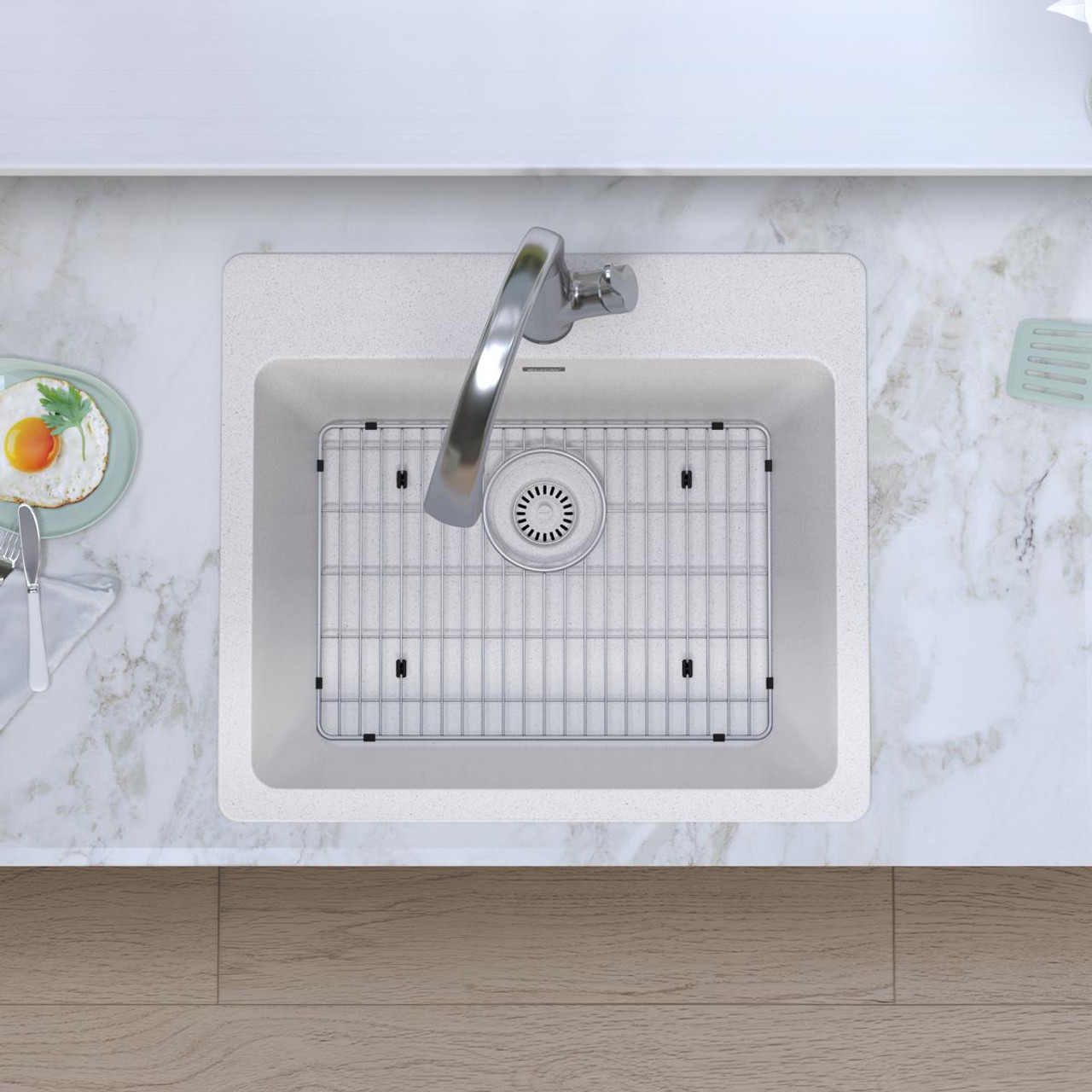 Elkay Quartz Classic 25" x 22" x 9-1/2" Single Bowl Drop-in Sink Kit with Filtered Faucet White