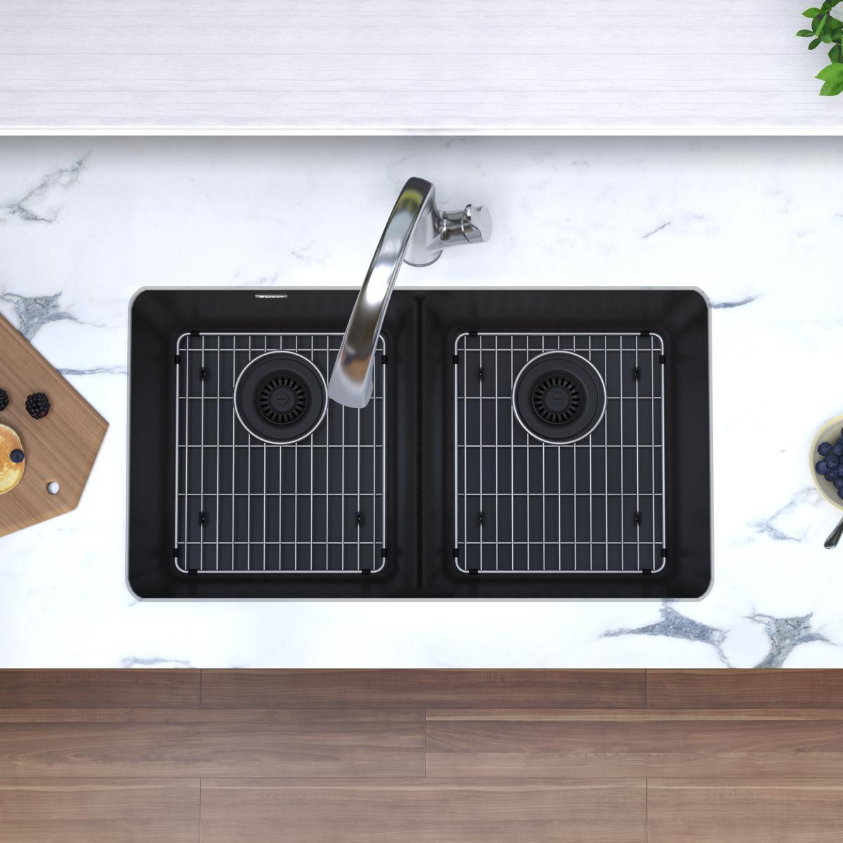 Elkay Quartz Classic 33" x 18-1/2" x 9-1/2" Equal Double Bowl Undermount Sink Kit with Filtered Faucet Black