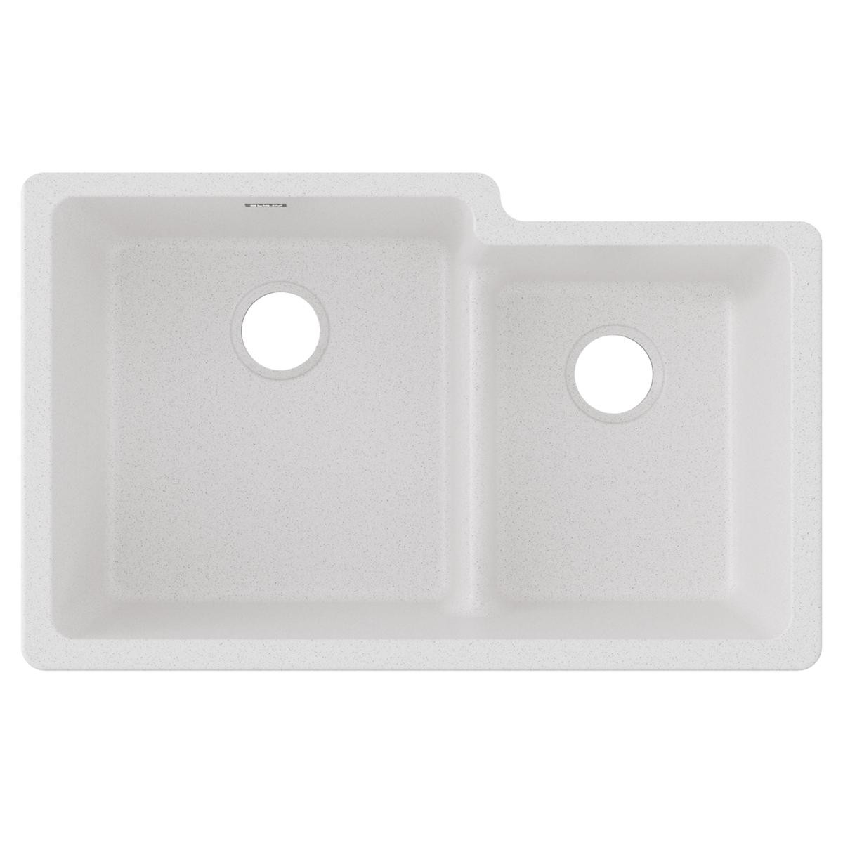 Elkay Quartz Classic 33" x 20-1/2" x 9-1/2", Offset 60/40 Double Bowl Undermount Sink with Aqua Divide, White