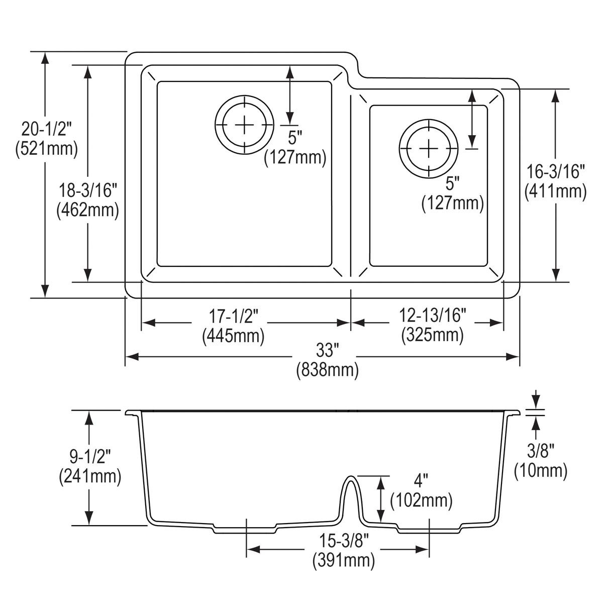Elkay Quartz Classic 33" x 20-1/2" x 9-1/2", Offset 60/40 Double Bowl Undermount Sink with Aqua Divide, White