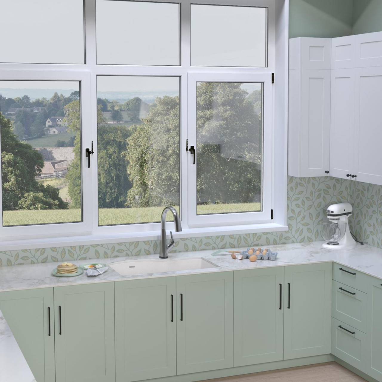 Elkay Quartz Classic 33" x 22" x 10", Offset 60/40 Double Bowl Undermount Sink Kit with Filtered Faucet with Aqua Divide, White