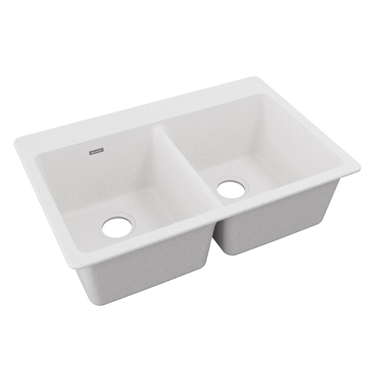 Elkay Quartz Classic 33" x 22" x 9-1/2" Equal Double Bowl Drop-in Sink White