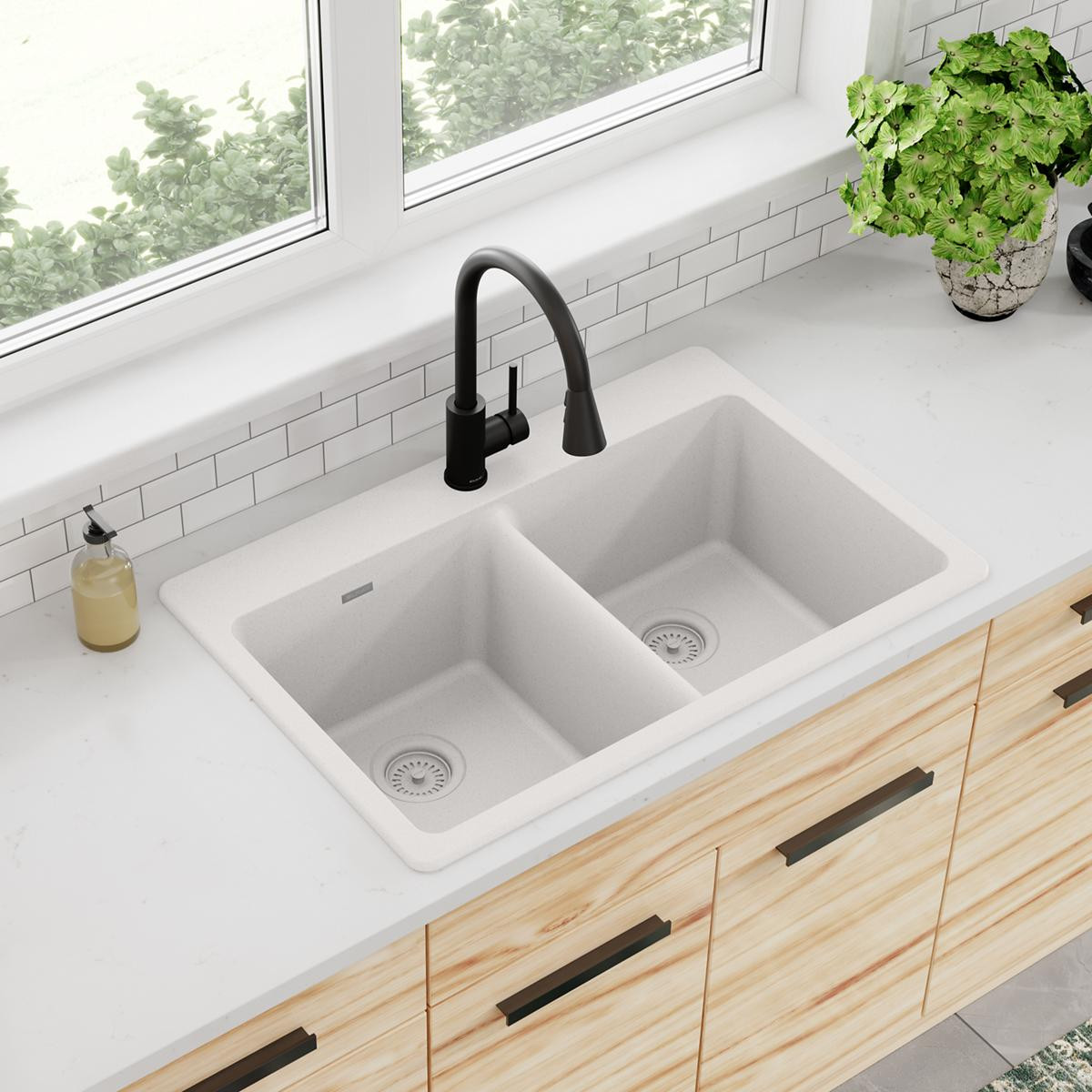 Elkay Quartz Classic 33" x 22" x 9-1/2" Equal Double Bowl Drop-in Sink White