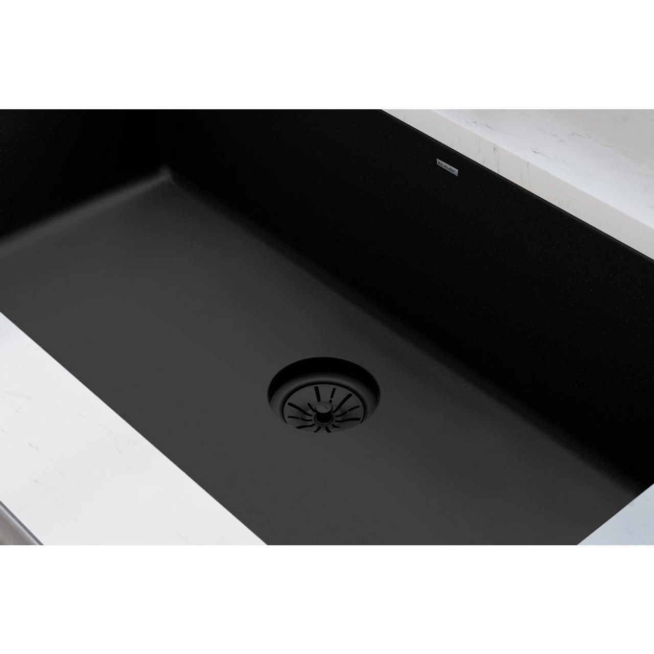 Elkay Quartz Perfect Drain 3-1/2" Polymer Disposer Flange with Removable Basket Strainer and Rubber Stopper Caviar