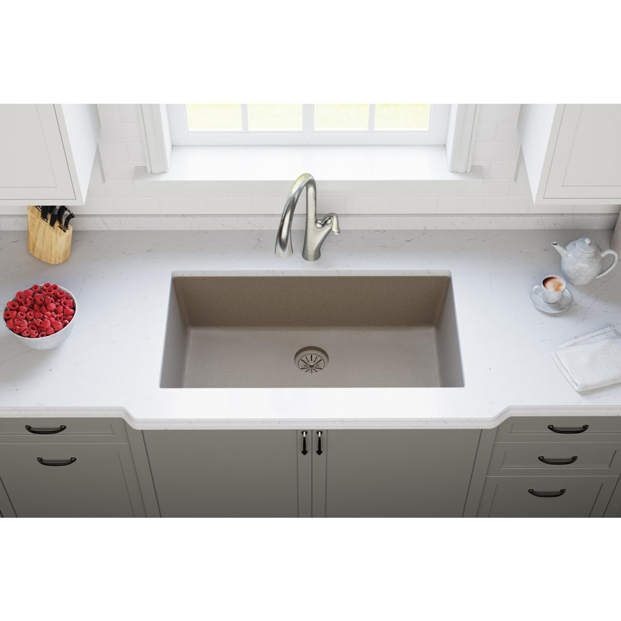 Elkay Quartz Perfect Drain 3-1/2" Polymer Disposer Flange with Removable Basket Strainer and Rubber Stopper Silvermist