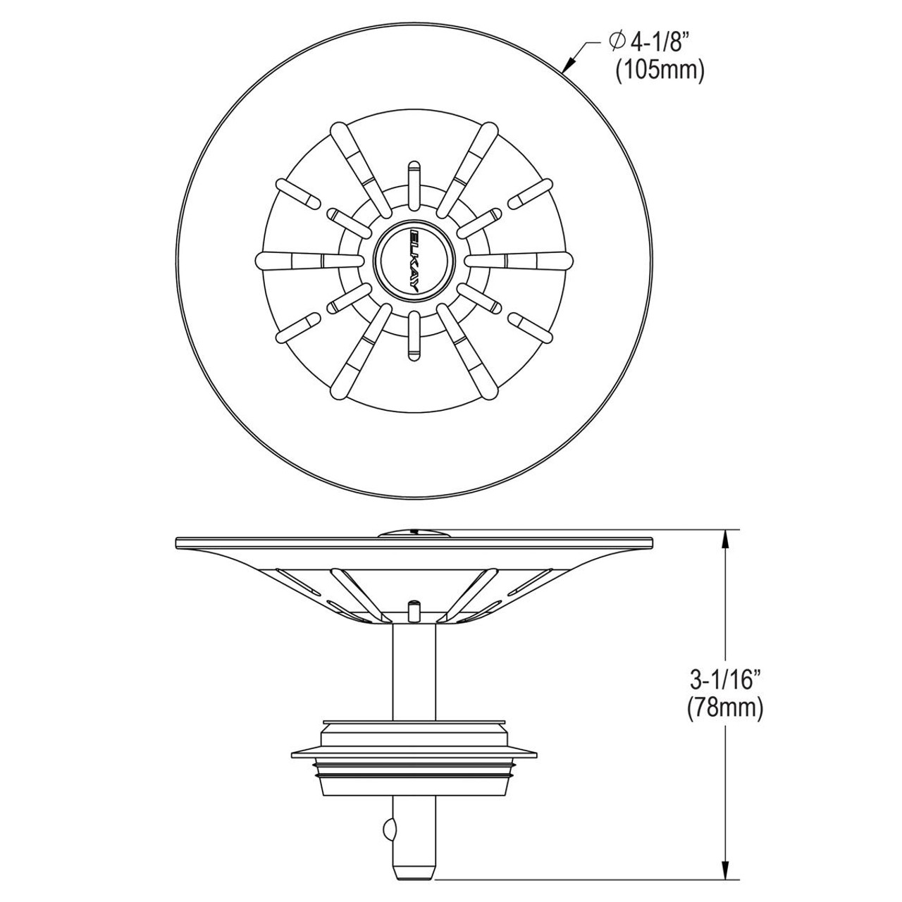 Elkay Quartz Perfect Drain 3-1/2" Removable Polymer Basket Strainer and Rubber Stopper Black