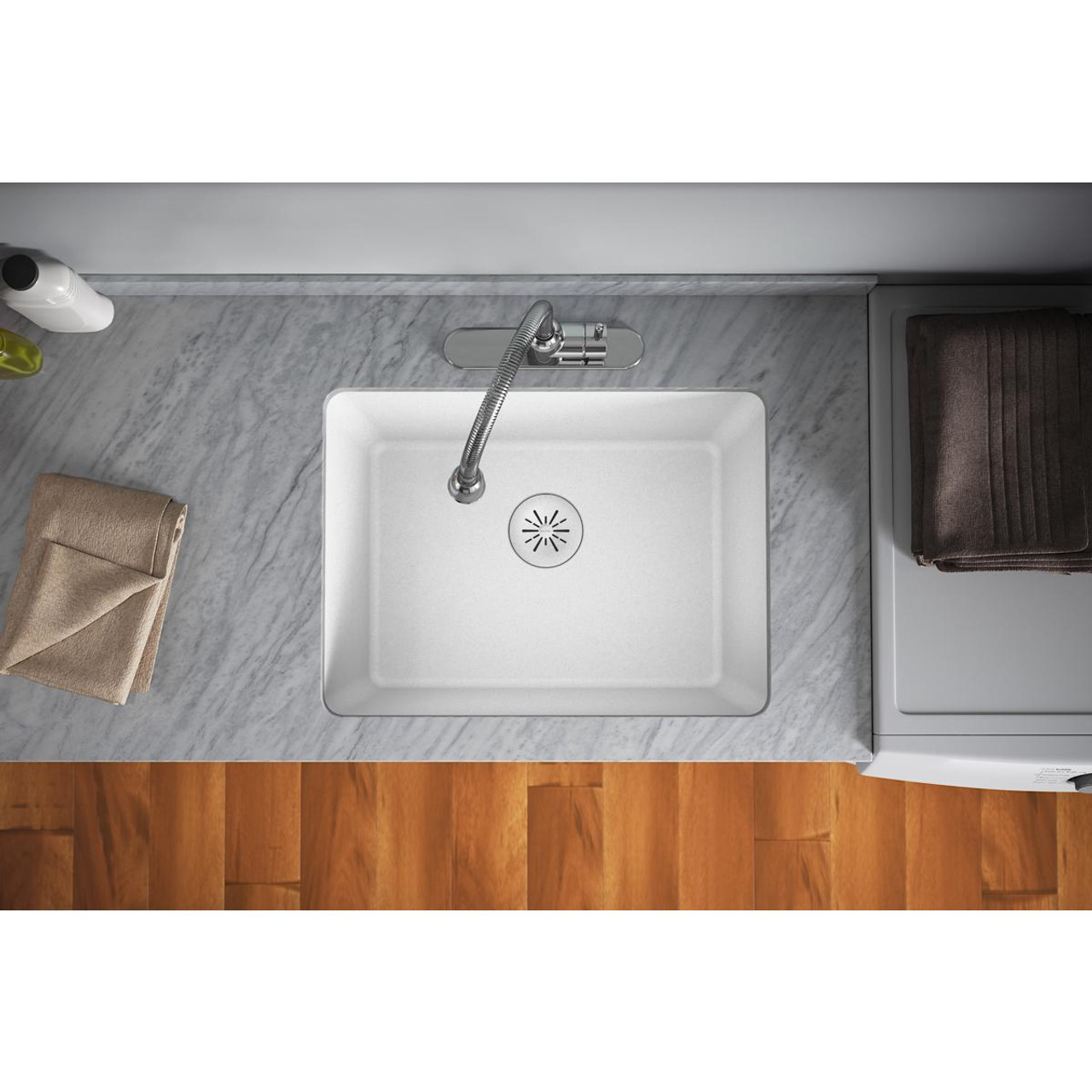 Elkay Quartz Perfect Drain 3-1/2" Removable Polymer Basket Strainer and Rubber Stopper White