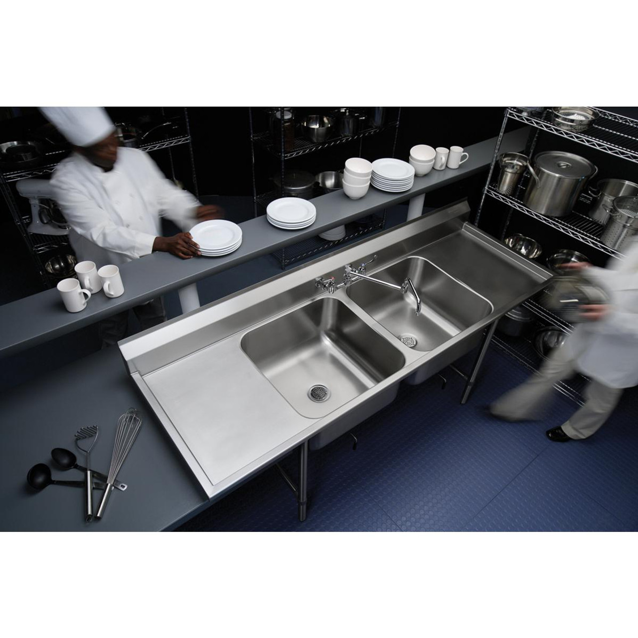 Elkay Rigidbilt Stainless Steel 77-1/4" x 29-3/4" x 12-3/4" Floor Mount Double Compartment Scullery Sink Drainboard