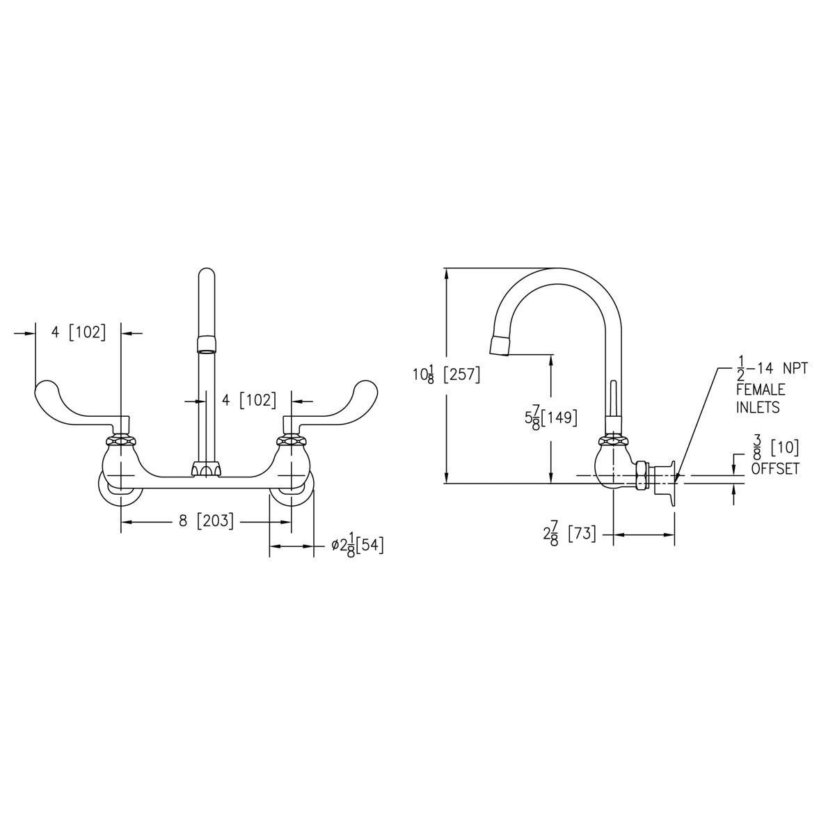 Elkay Scrub/Handwash 8" Centerset Wall Mount Faucet w/5" Gooseneck Spout 4" Wristblade Handles 1/2" Offset Inlet