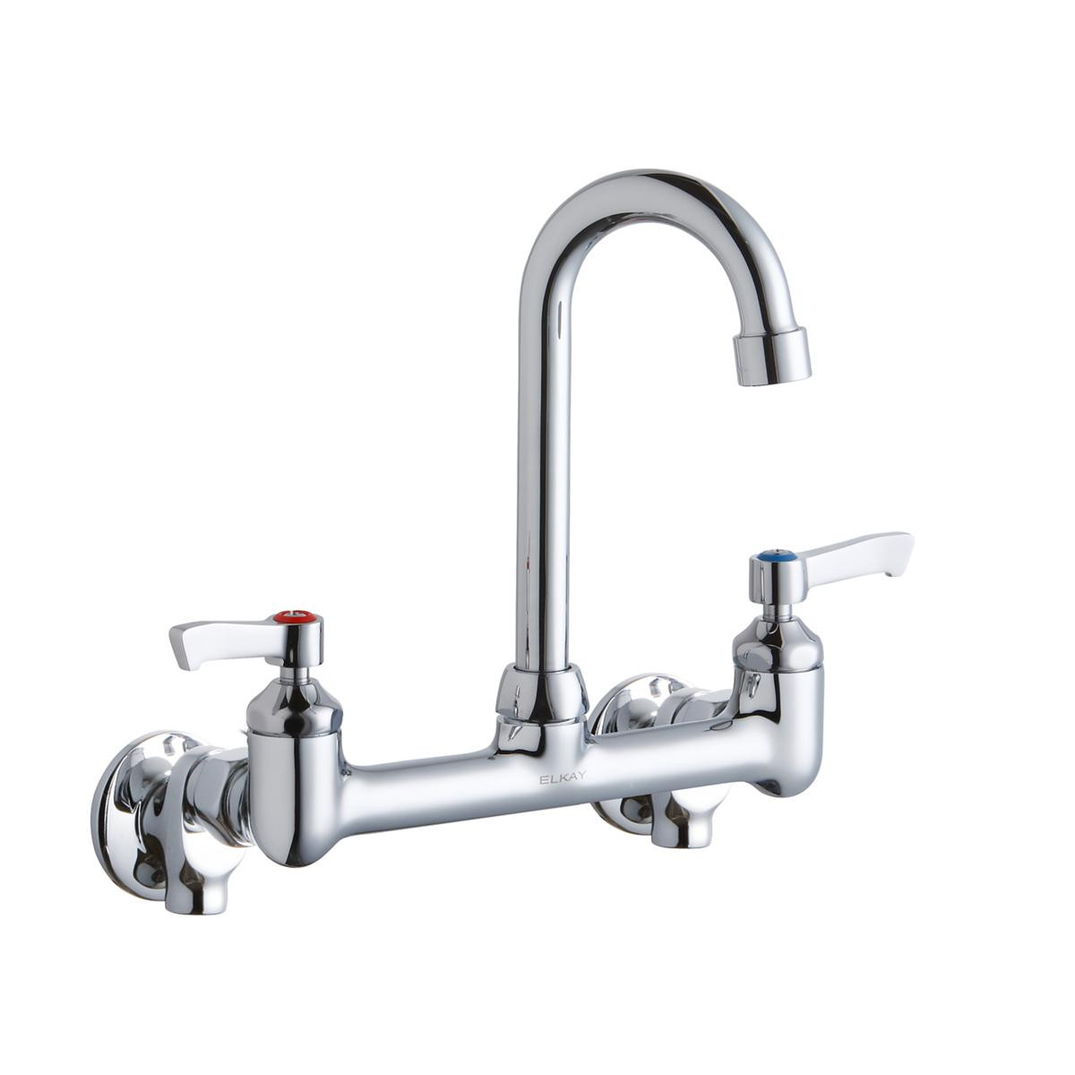 Elkay Scrub/Handwash 8" Centerset Wall Mount Faucet with 4" Gooseneck Spout 2" Lever Handles 1/2" Offset Inlets+Stop