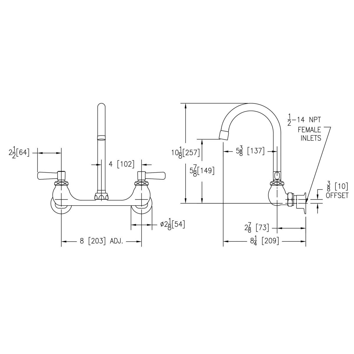 Elkay Scrub/Handwash 8" Centerset Wall Mount Faucet with 5" Gooseneck Spout 2" Lever Handles 1/2" Offset Inlets