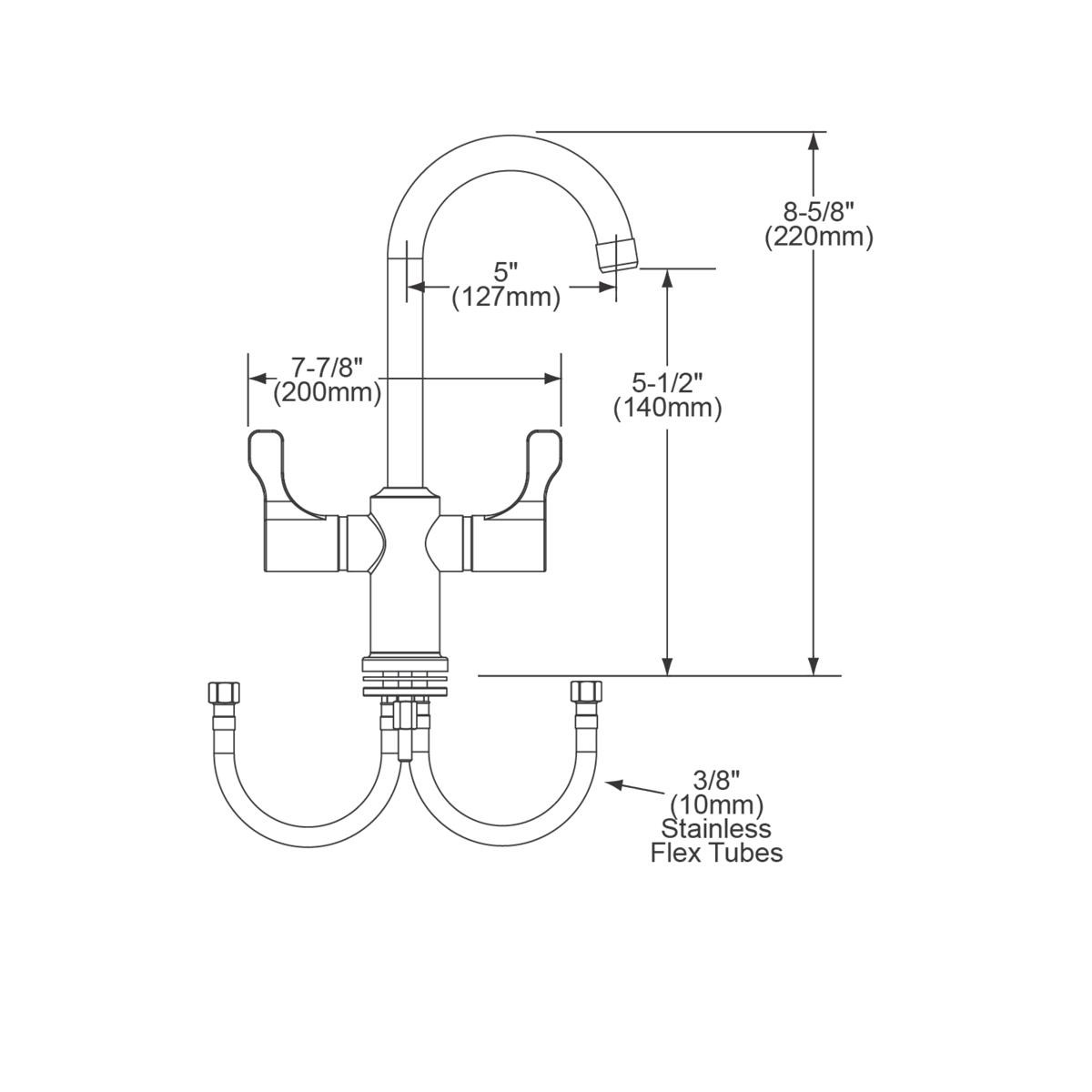 Elkay Single Hole 8-5/8" Deck Mount Faucet with Gooseneck Spout Twin Lever Handles Chrome