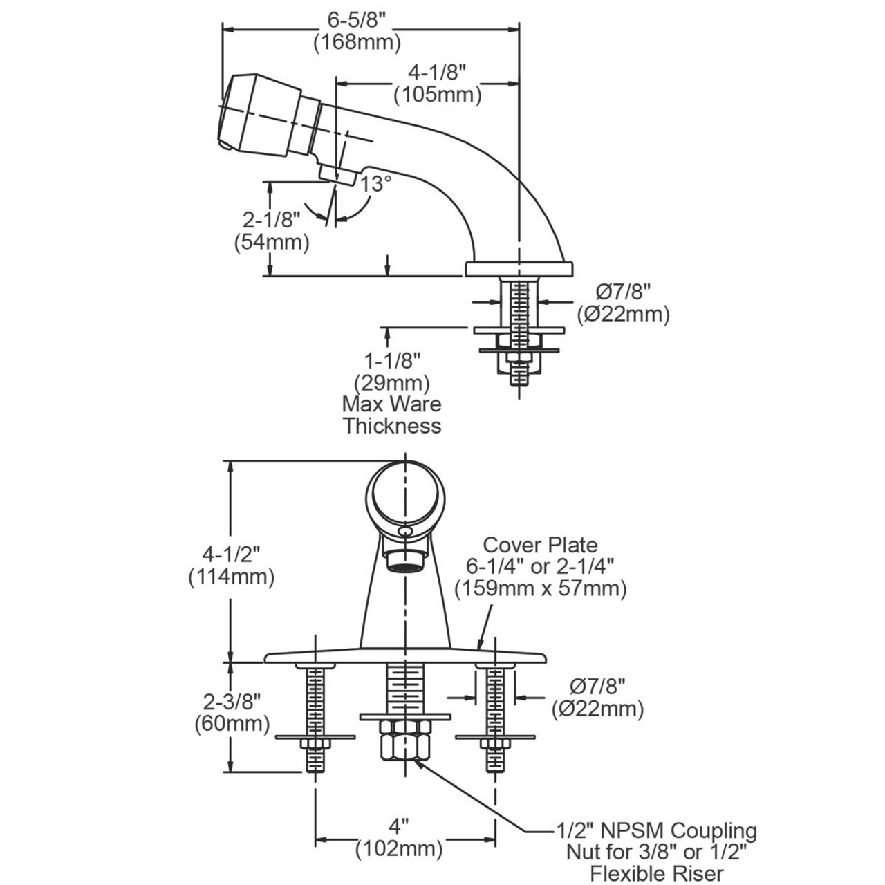 Elkay Single Hole Deck Mount Metered Lavatory Faucet with Cast Fixed Spout Push Button Handle with Escutcheon Chrome