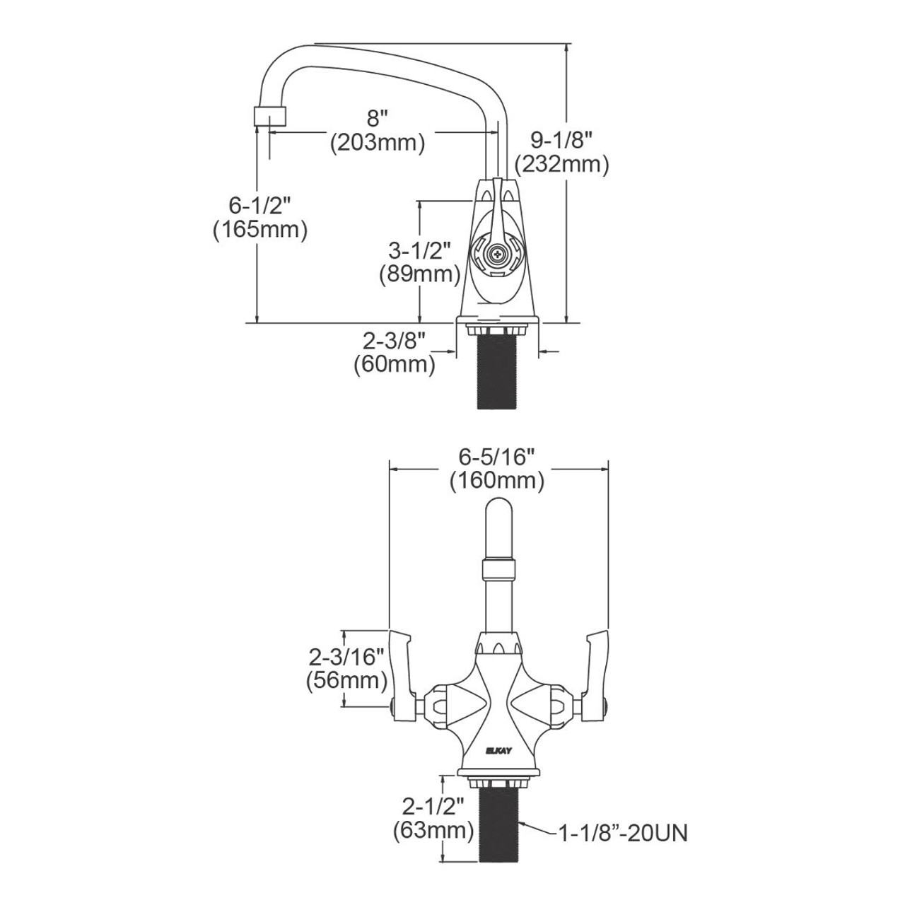 Elkay Single Hole with Concealed Deck Faucet with 8" Arc Tube Spout 2" Lever Handles Chrome