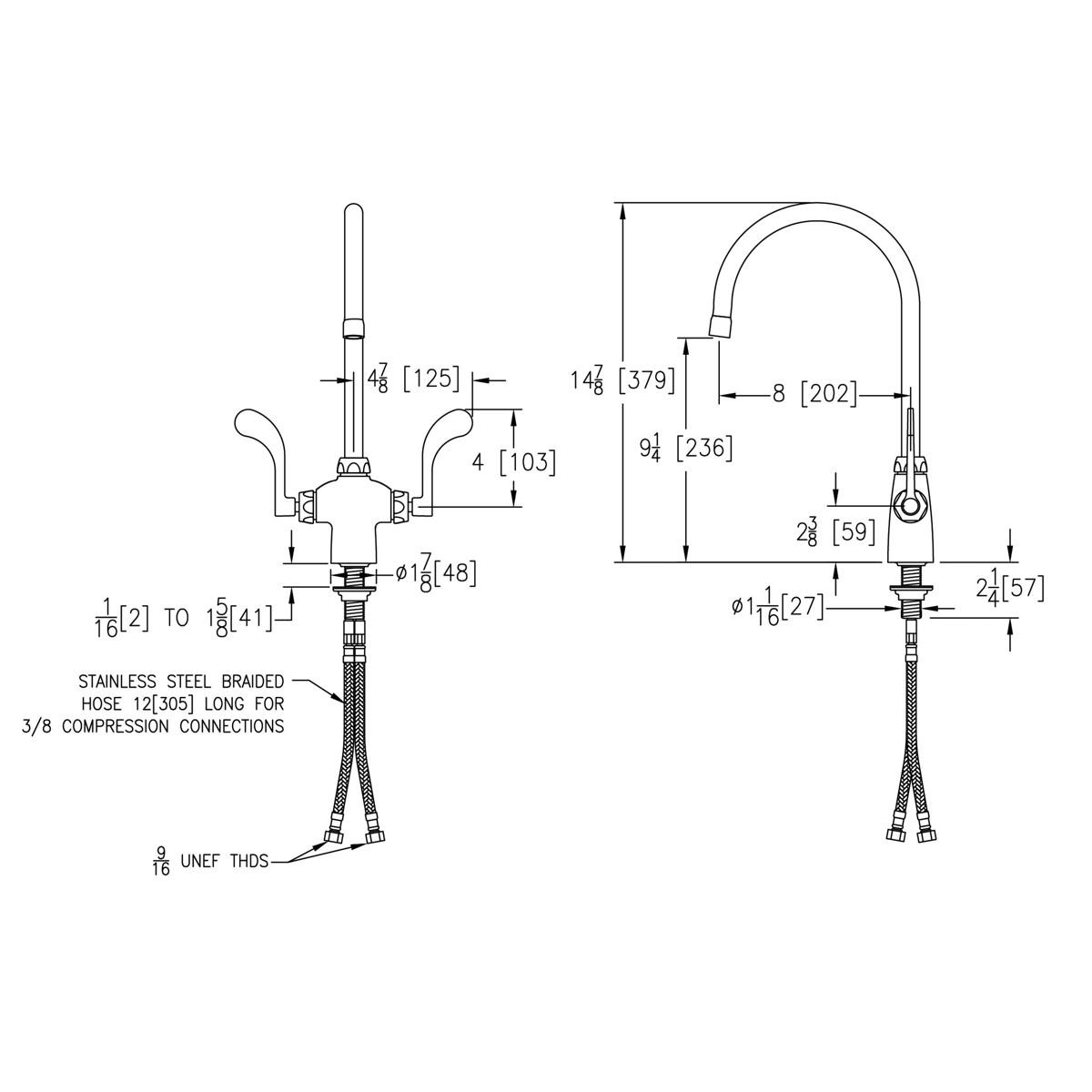 Elkay Single Hole with Concealed Deck Faucet with 8" Gooseneck Spout 4" Wristblade Handles Chrome