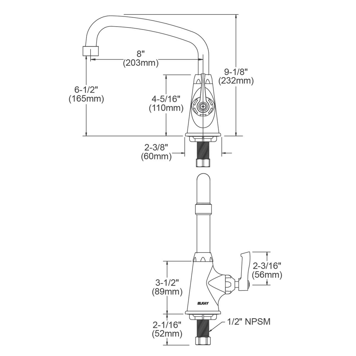 Elkay Single Hole with Single Control Faucet with 8" Arc Tube Spout 2" Lever Handle Chrome