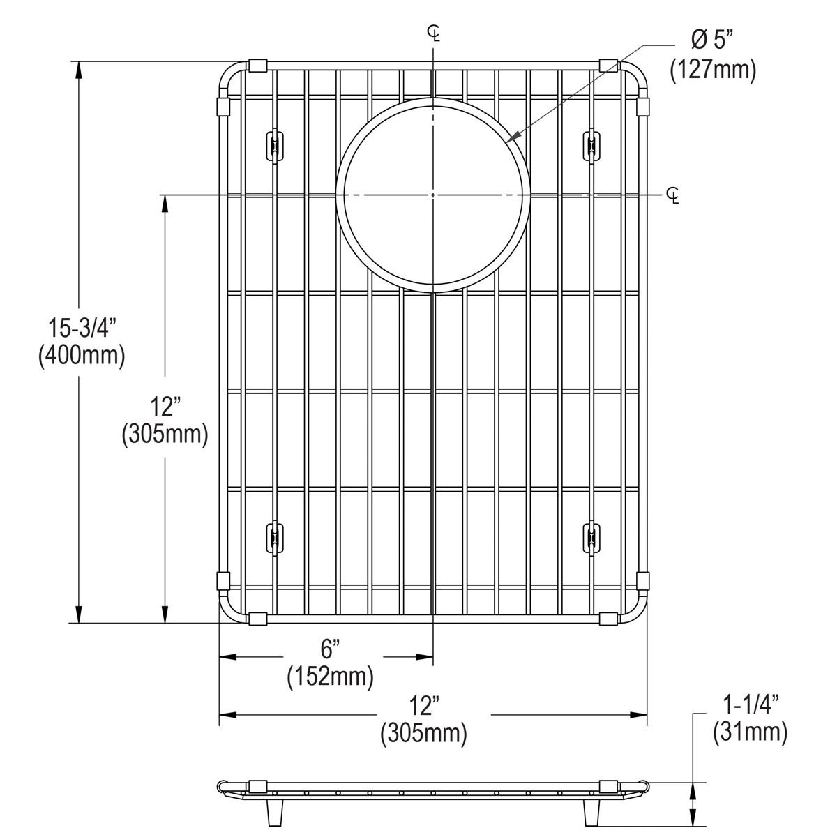 Elkay Stainless Steel 12" x 15-3/4" x 1-1/4" Bottom Grid