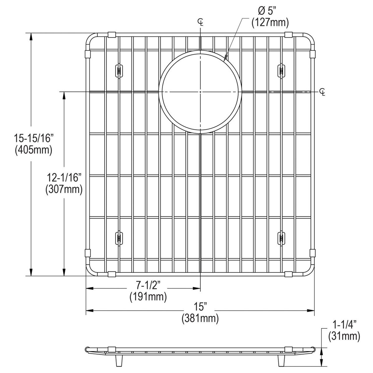 Elkay Stainless Steel 15" x 15-15/16" x 1-1/4" Bottom Grid