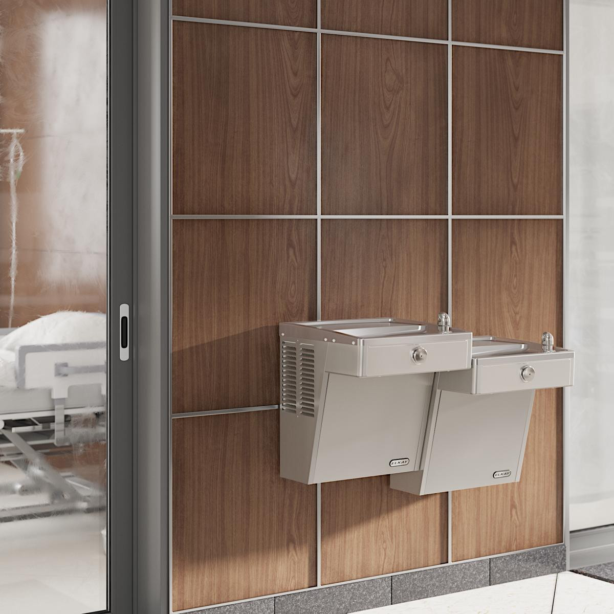 Elkay Wall Mount Vandal Resistant Bi-level ADA Cooler Frost Resistant Non-filtered Non-refrigerated Stainless