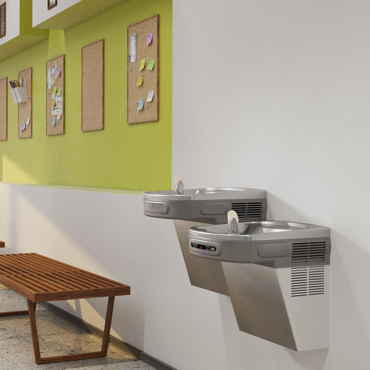 Elkay Wall Mount Versatile Hands-free Activation Bi-level ADA Cooler Filtered Refrigerated Stainless