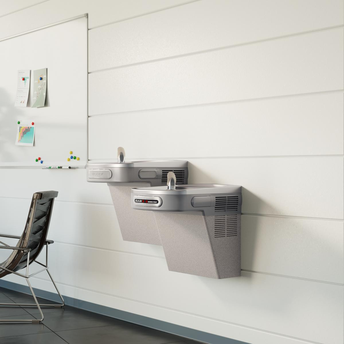 Elkay Wall Mount Versatile Hands-free Activation Bi-level ADA Cooler Non-filtered Refrigerated Light Gray Granite