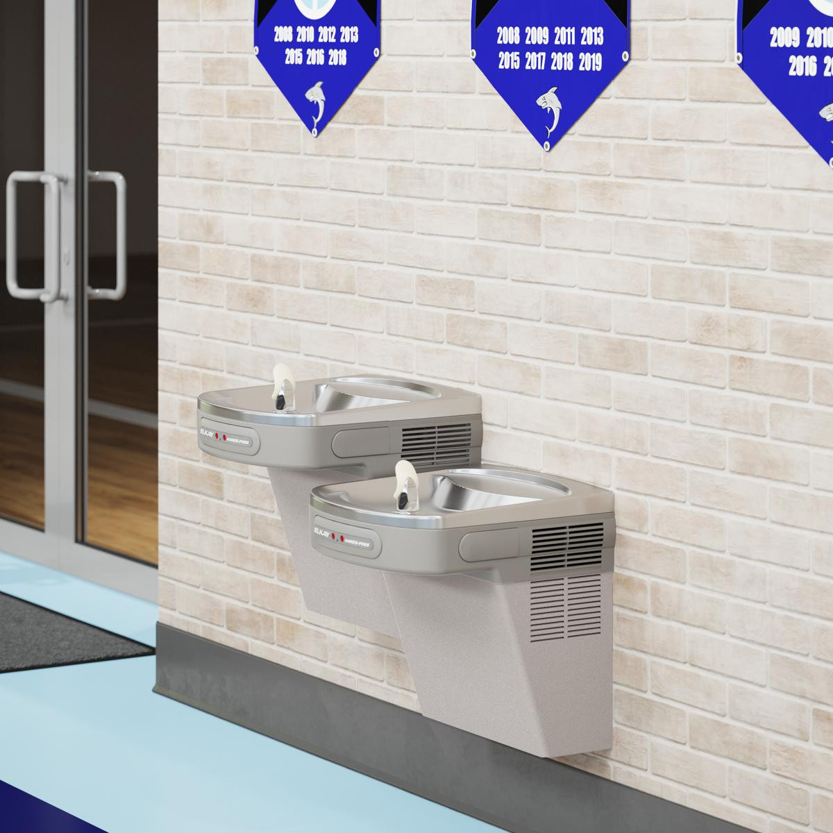 Elkay Dual Hands-free Activation Bi-level ADA Cooler Non-filtered Refrigerated Light Gray